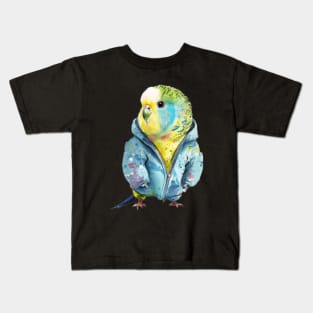 Budgerigar watercolor wearing jacket Kids T-Shirt